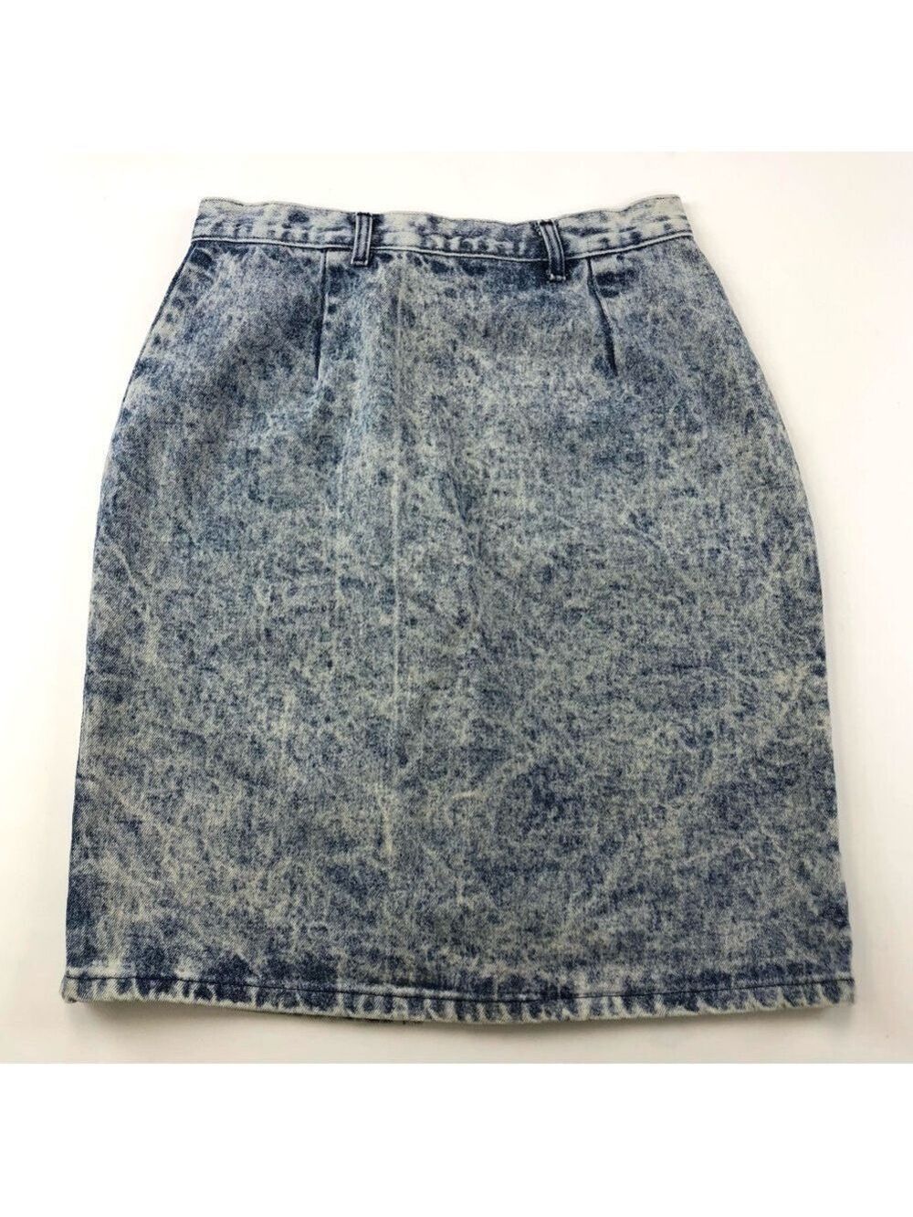 Retro acid wash knee length skirt with bow detail Small 80s